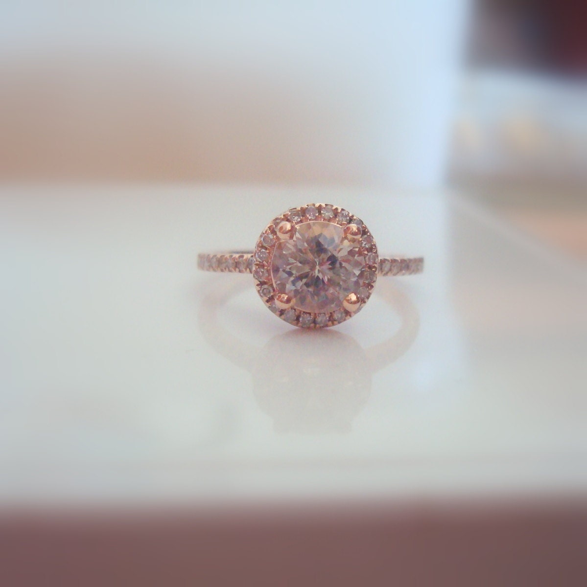 1.37 carat peach sapphire,diamonds, Rose gold Ring, Payment Plan is available.  P-089