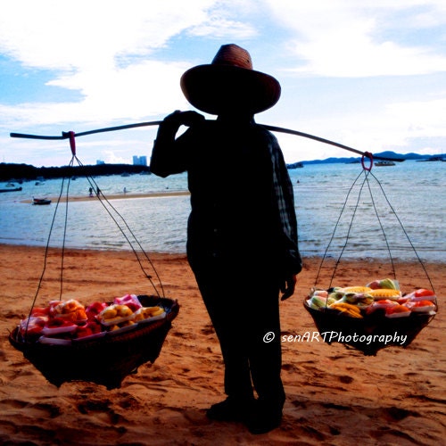 Woman Seller On The Beach 8"x8" Fine Art Wall Decor Photograph For Modern Cafe Bar Pub Hotel Restaurant Nursey Home Office