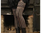 Burlesque Leggings - Womens Legging - BLACK - Garter leggings - printed Tights - suspender tights - MEDIUM