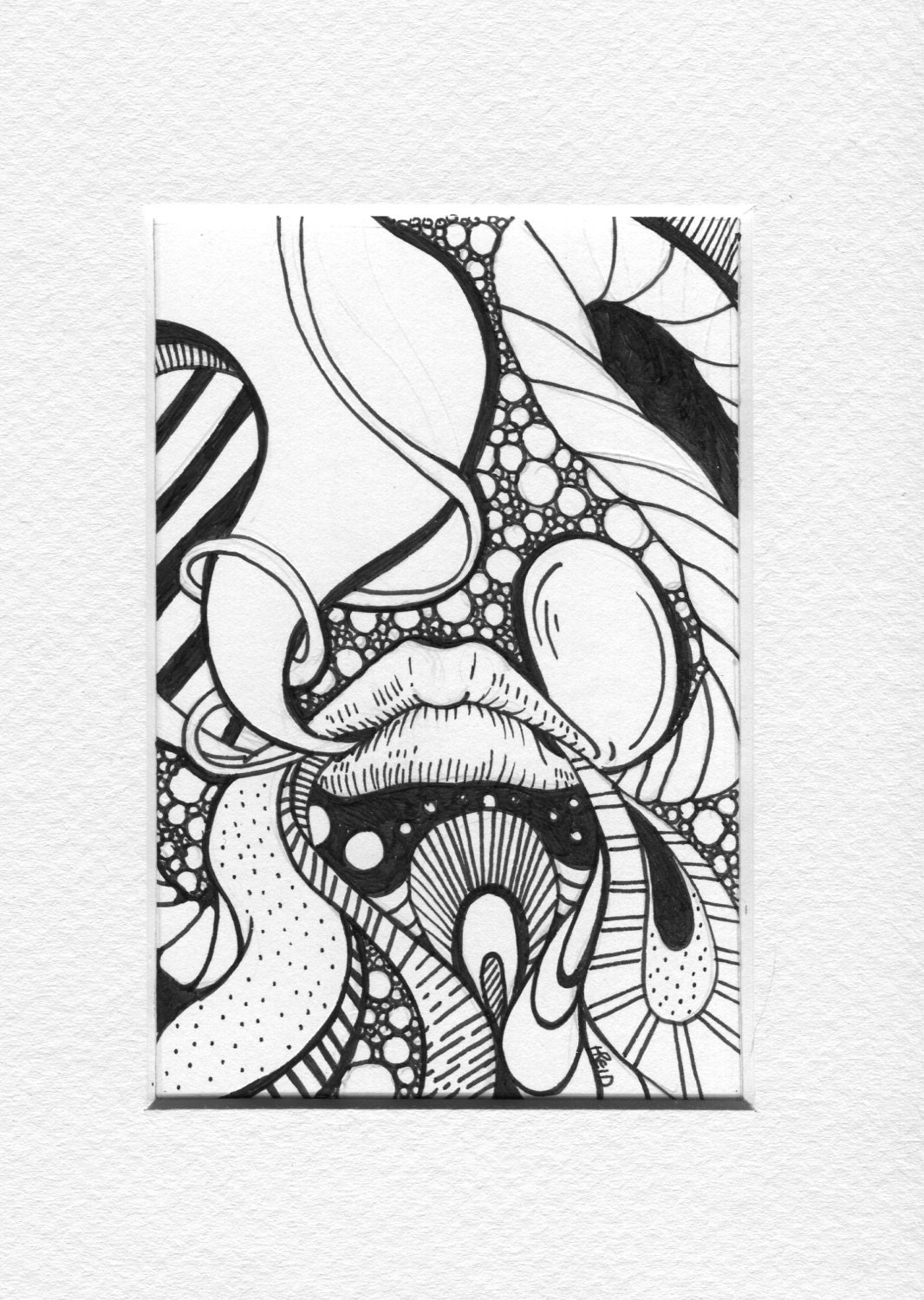 Original Abstract Ink Drawing Space Whisper Psychedelic by Heather Reid