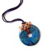 Cobalt Jasper Necklace - Donut Round Blue - Copper Wire Wrapping - Geometric Ink Necklace - Big Statement Pendant - Monaco Blue and Orange