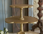 Antique Kidney Top 2 Tier Accent Table Nightstand Shabby Chic Distressed Aged Gold