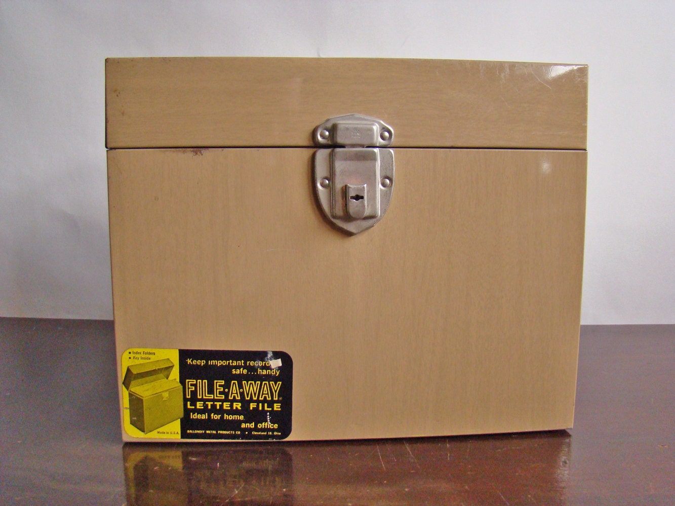vintage faux bois industrial metal file box by File-A-Way