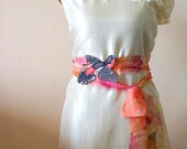 Spring wedding chiffon sash belt with velvet fantasy bird. Whimsical sash for bridal dress in wild garden fairy style.