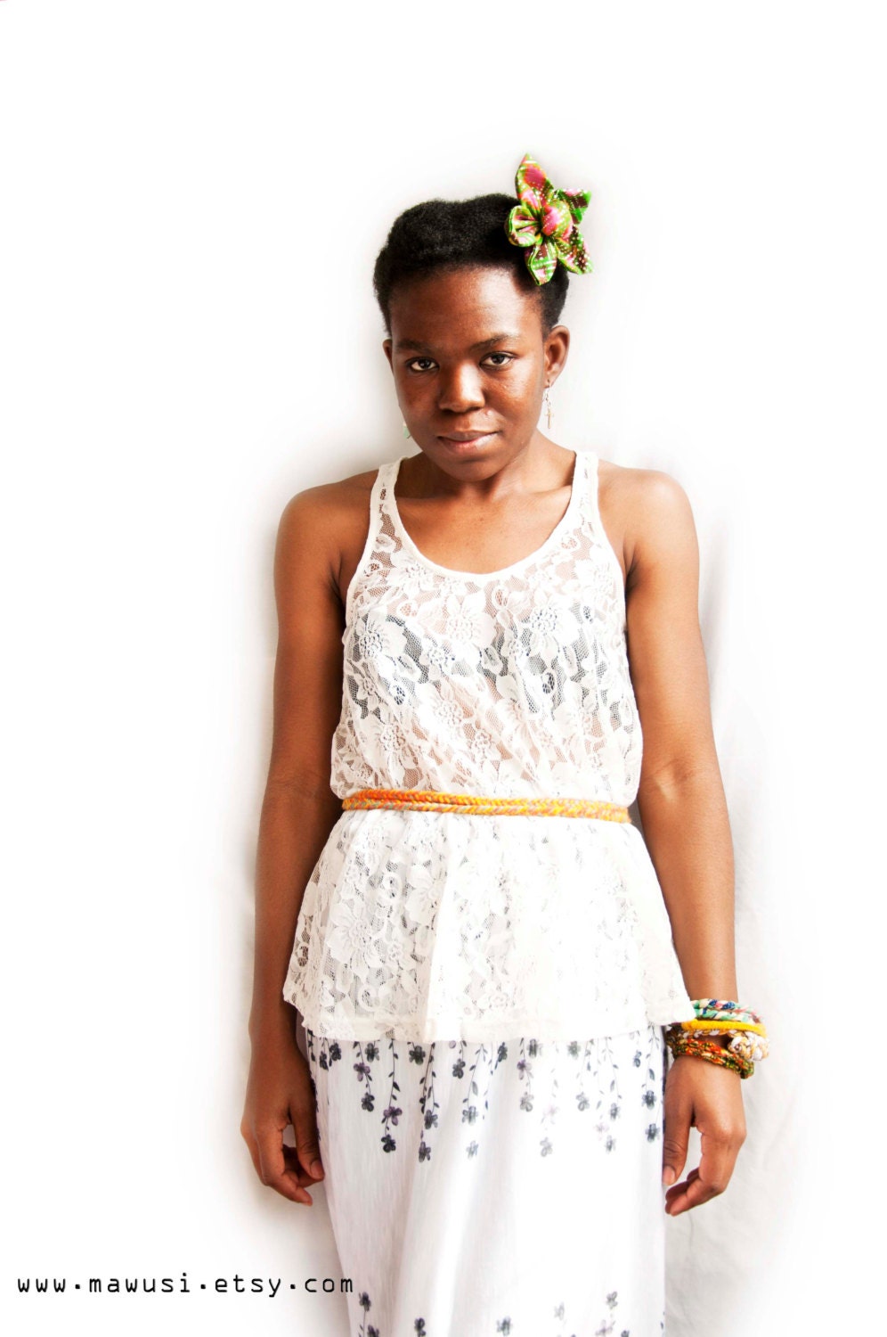 African Print Cotton Fabric Flower Hair Clip // Ankara Brooch Pin in Gold, Green, Pink with Silver Specks - Ready to Ship