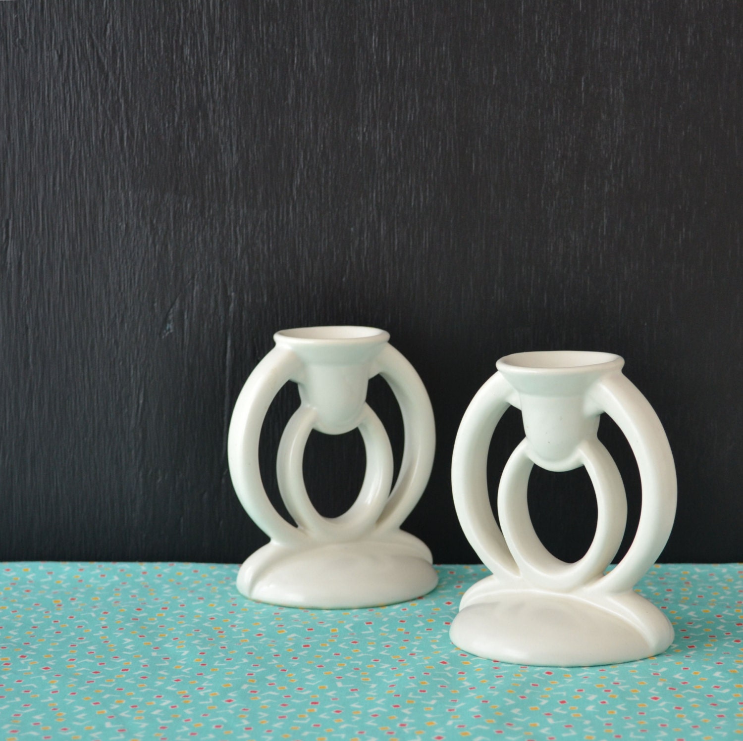 Bauer Pottery Candlesticks - Art Deco Candle Holders - Unity Candle Set - Set of 2