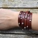 Multi wrap leather bracelet with round spots - Mahogany color