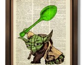 KITCHEN DECOR ART, Food Poster, Retro Star Wars Print, Vintage Dictionary Page, Fork Spoon Wall Decor, Spoon Print - Yoda's new Lightsaber