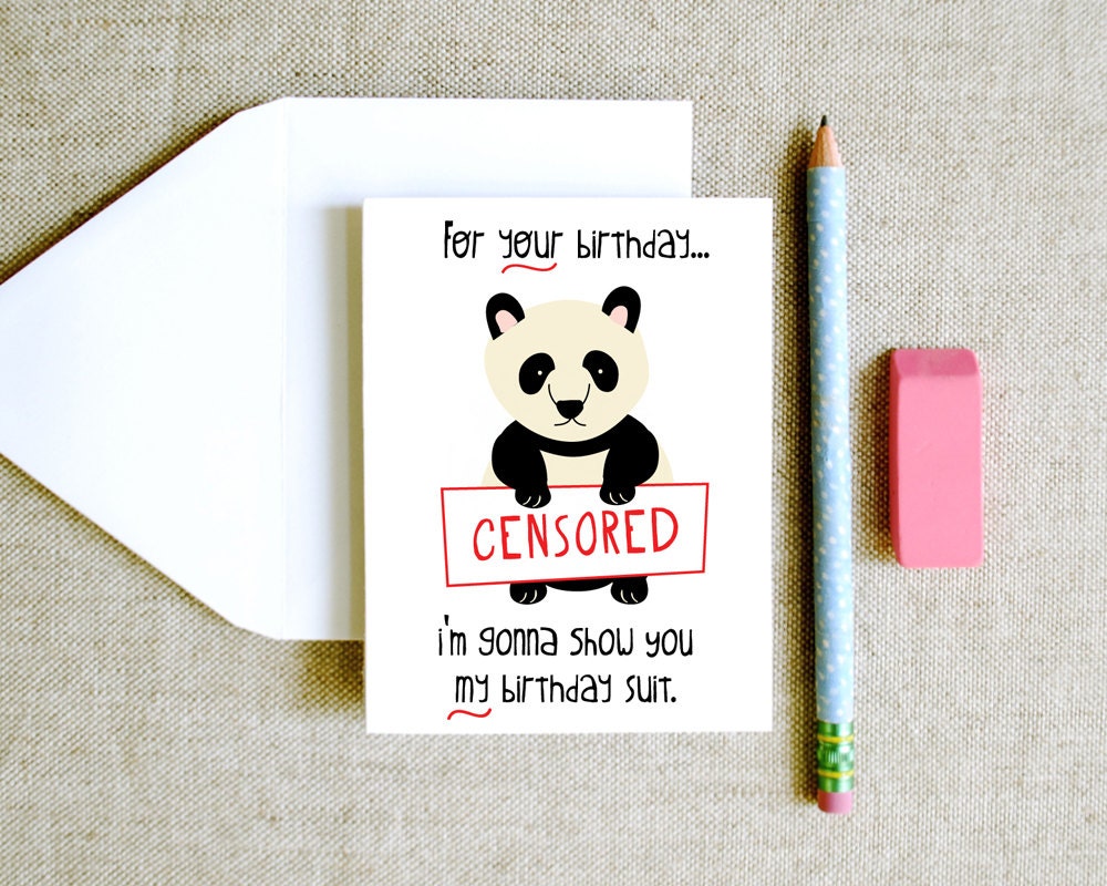 Birthday Suit Panda funny quirky cheeky sweet eco friendly doodle illustration bday card for boyfriend girlfriend husband wife lover