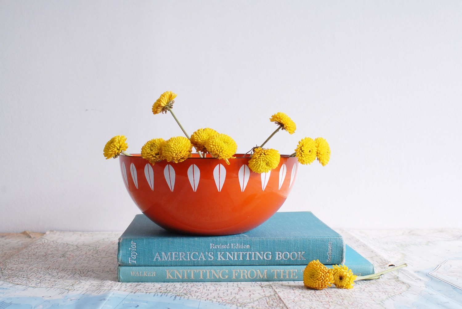 Cathrineholm Orange Bowl With Small White Lotus Pattern 8"