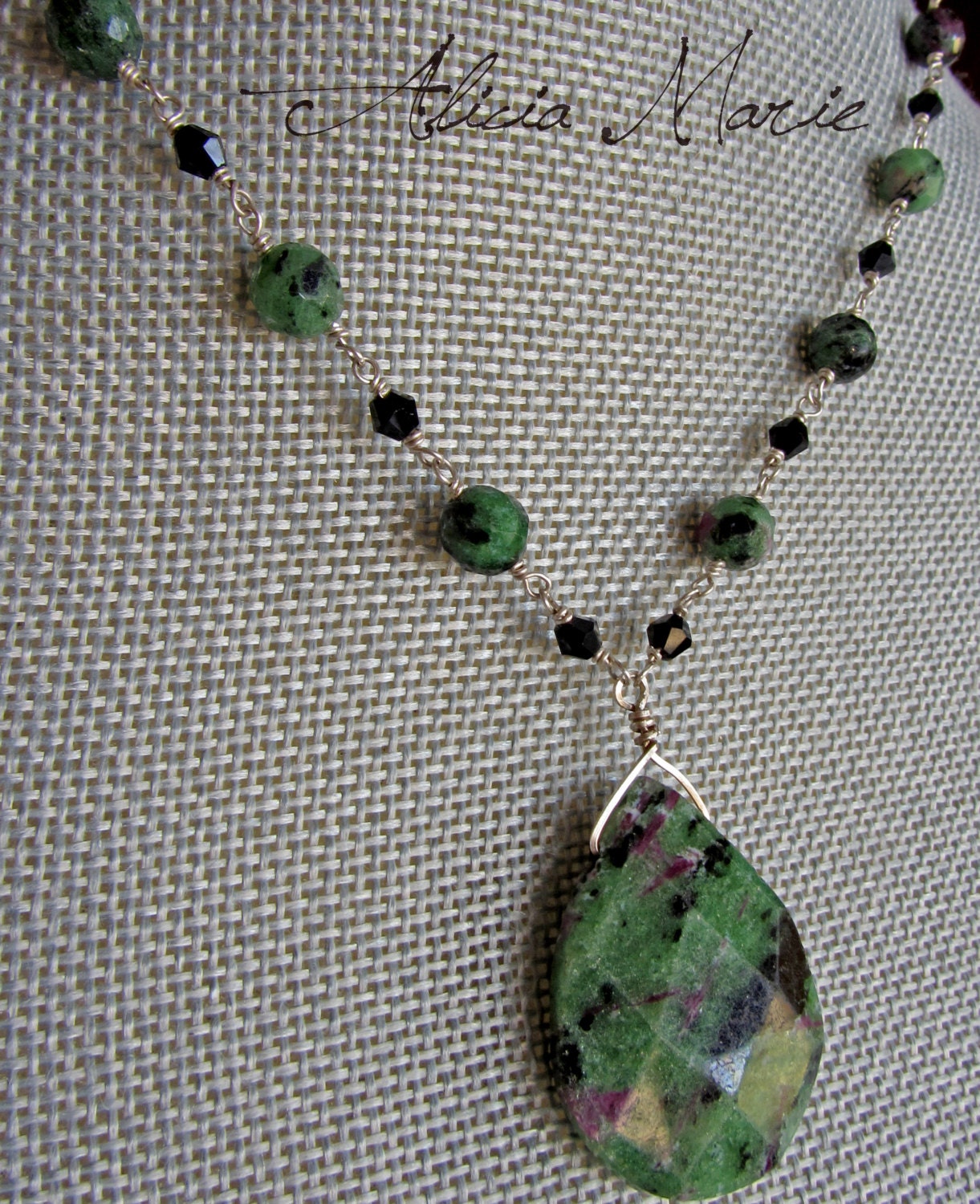 Masai - Ruby Zoisite and Swarovski Necklace with Pendant