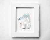 Polar Bear and Cubs, Geometric, Minimal, Animal print, Original illustration, Art, A4, A5, Custom sizes