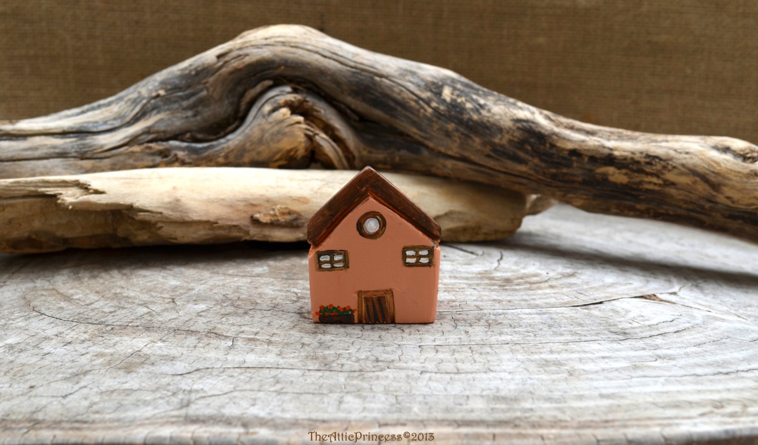 Miniature terracotta clay house, spring home decoration