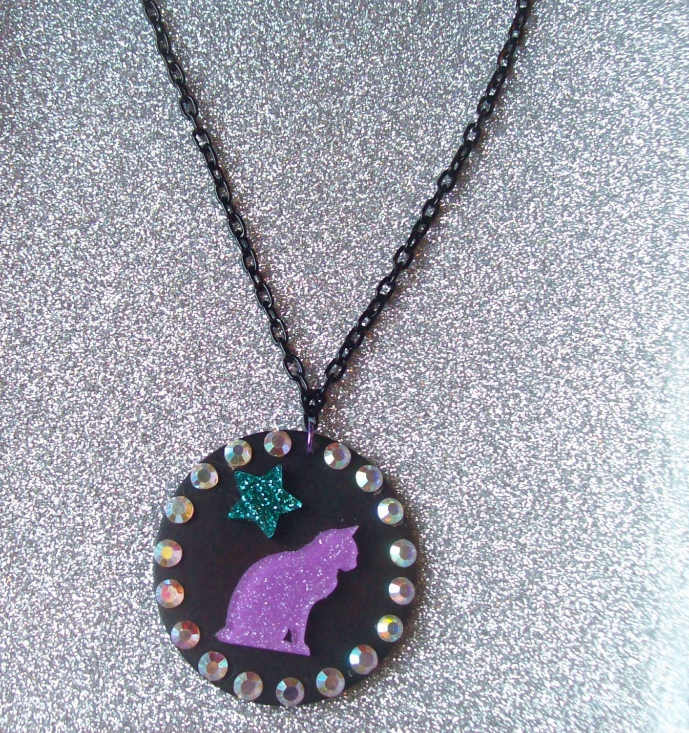 Glam Witch - Glitter Cat and Star Necklace