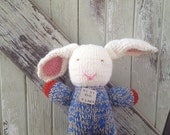 White and Blue Hand-Knit Bunny Rabbit Stuffed Animal