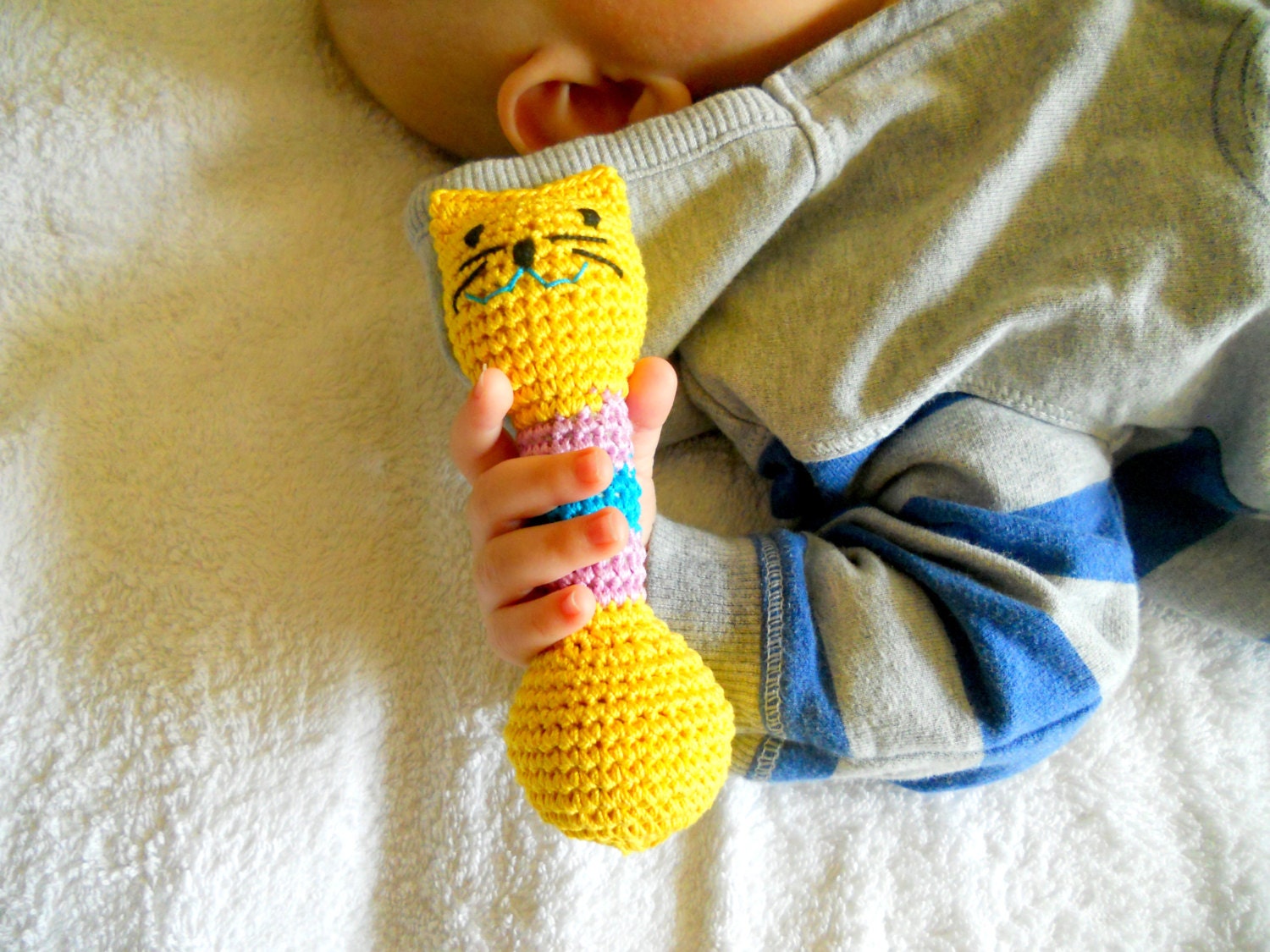 Baby Teething toy Amigurumi Cat Rattle Crochet animal toy Baby shower gift Organic toy