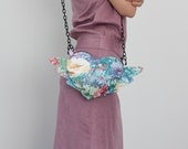 Floral Purse Small Purse Chain Purse Mini Bag Pastel Purple Heart Purse Winged Heart Flying Heart Crossbody Purse Summer Bag Cute Bag