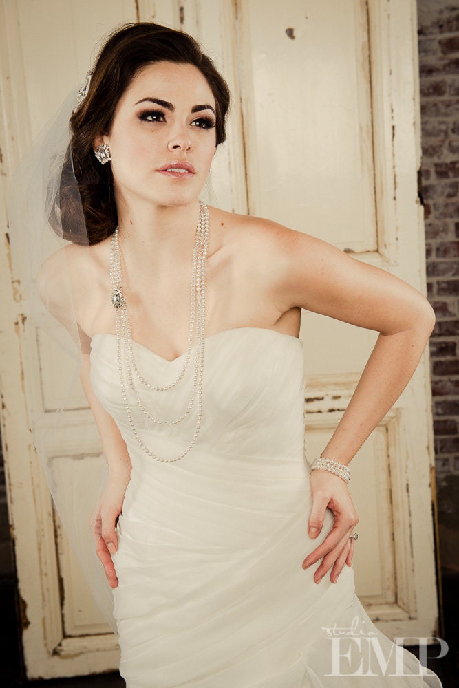 REBECCA Bridal Jewelry-- Swarovski Pearl Necklace Wedding-- Multi-Strand Swarovski Pearl and Swarovski Crystal Necklace