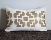Metallic Gold Geometric Mordern Tribal Hand Stenciled Burlap Lumbar Decorative Throw Pillow Cover- 12x18 Burlap Lumbar