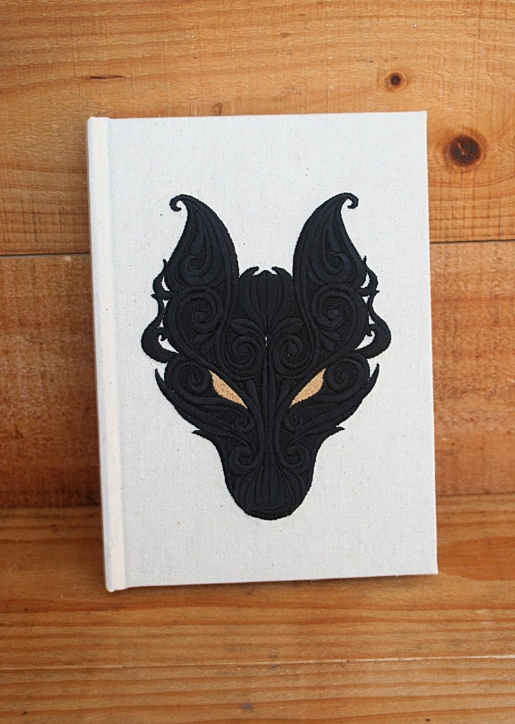 Embroidered hard cover Journal - Dark Wolf
