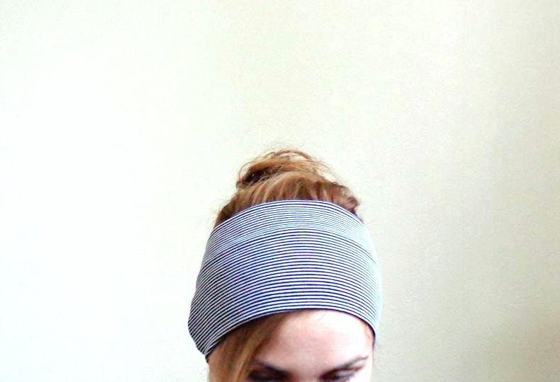 Striped extra wide headband black white jersey  large head band minimal sport headband cotton jersey