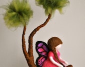 Girls Mobile Waldorf inspired needle felted : Pink  Butterfly fairy in a branch