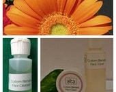Natural Skin Care Face Care Beauty Sample Set, Facial Cleanser Face Wash, Toner, Face Moisturizer Cream, Custom Blended  Professional