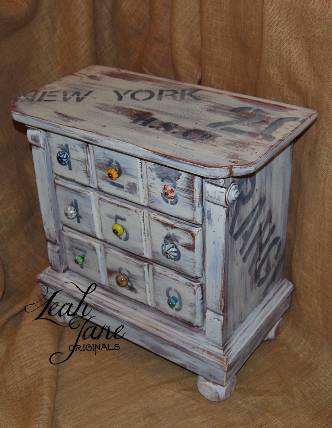 Hand Painted Small Chest Side Table End Table Nightstand