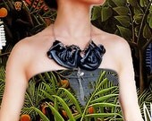 large grey black lace flower Fabric necklace charms bib necklace beaded oversized statement necklace party