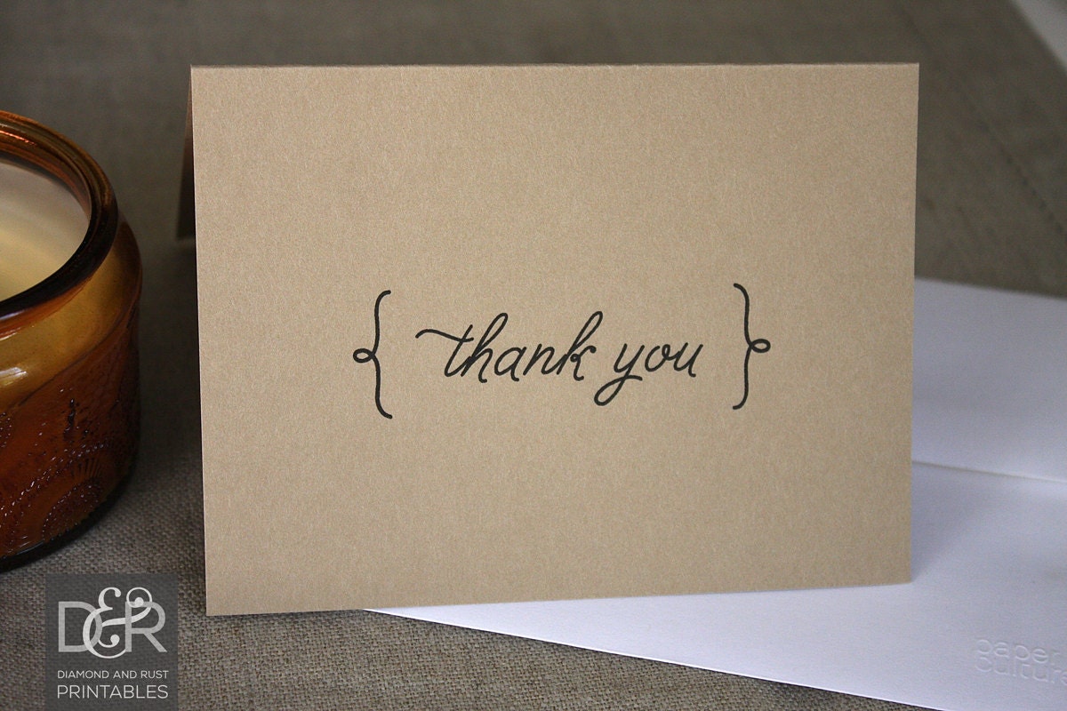 Simple Rustic Type Printable Thank You Cards - Instant Download
