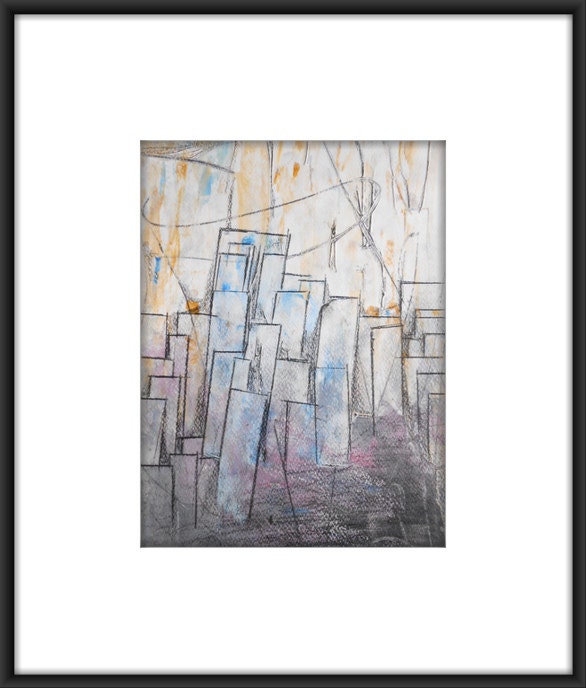 OOAK Original Mixed Media Fine Art Modern Abstract Painting 11.7x8.3 " Dry City"