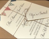Rustic Wedding Invitation. Unique Bunting Invitation Country Cottage Wedding with RSVP Baby Shower