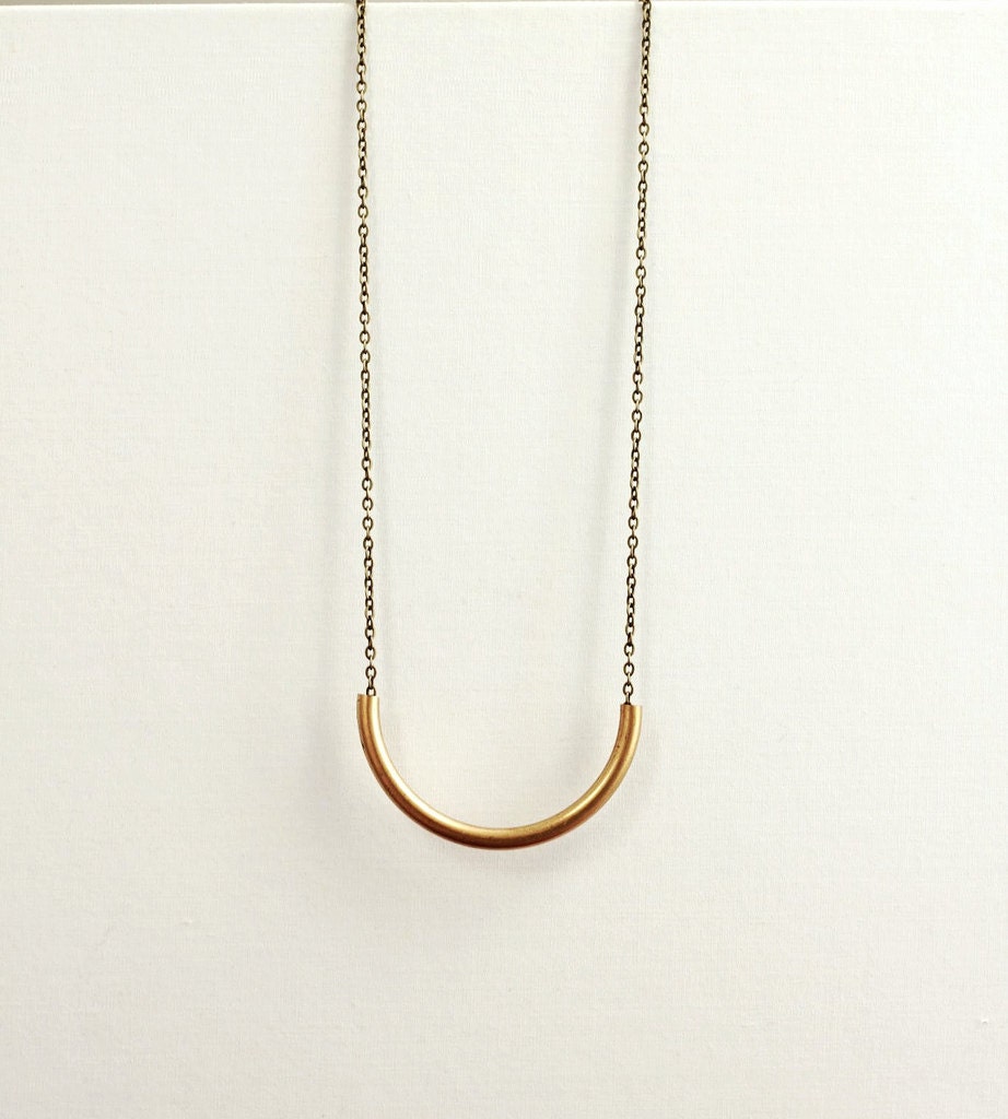 Brass Tube Necklace, Minimal Fashion Necklace on Long Chain