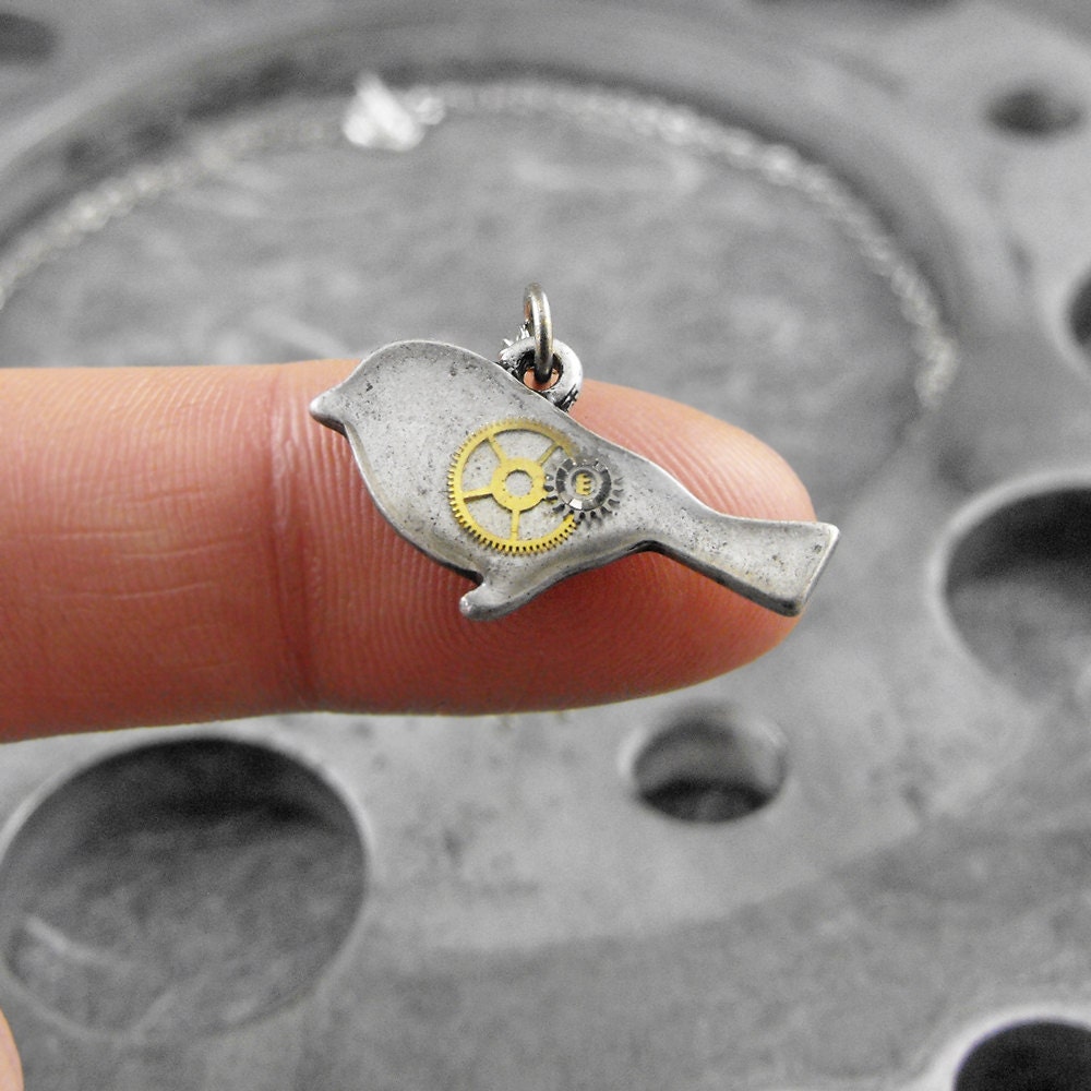 Tiny Steampunk Bird Necklace - The Little Clockwork Bird by COGnitive Creations