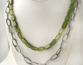 Lime green necklace, large chunky chain, layered necklace, glass