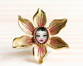 The Garden of Live Flowers brooch. original miniature cameo. Alice in Wonderland. Through the looking glass. fairy tale art by KarolinFelix