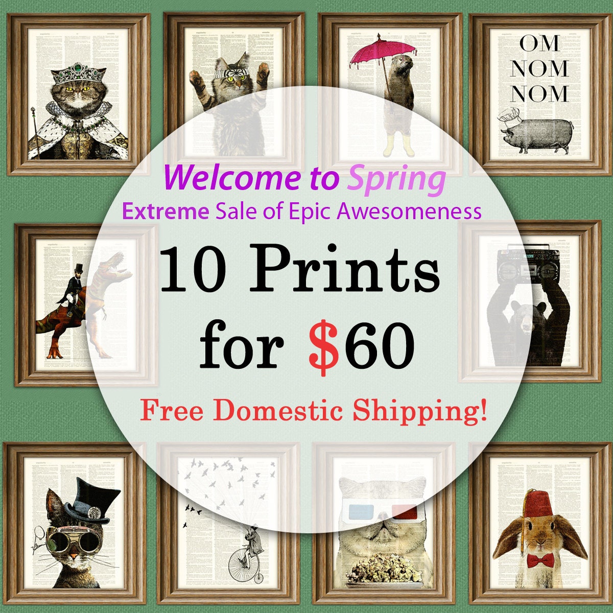 Buy 10 prints for 60 dollars Sale Free Domestic Shipping upcycled dictionary page book art prints