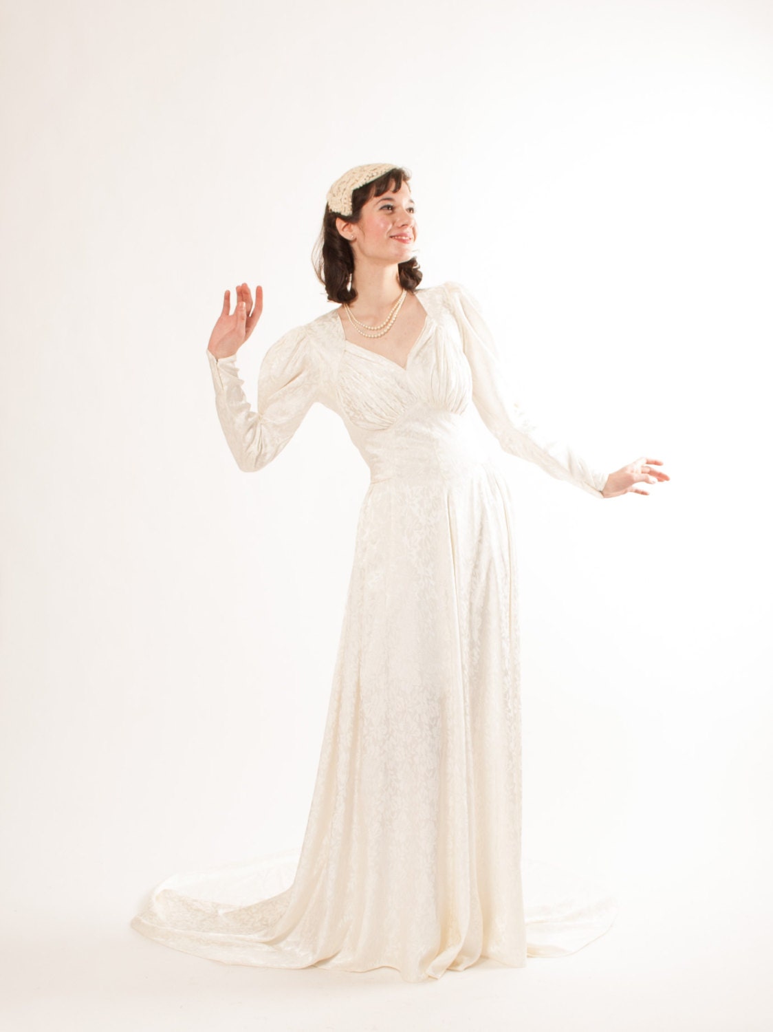 1940s Wedding Dress - 40s Wedding Gown - WWII Era Bride - Ivory Floral