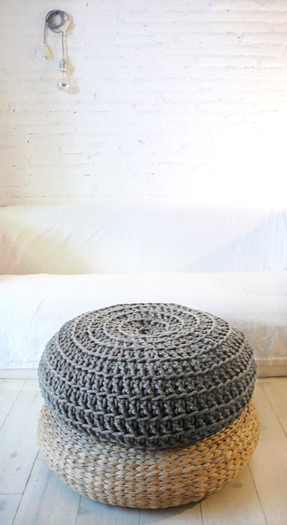 Giant Floor Cushion Crochet - Thick Cotton -  Medium Grey