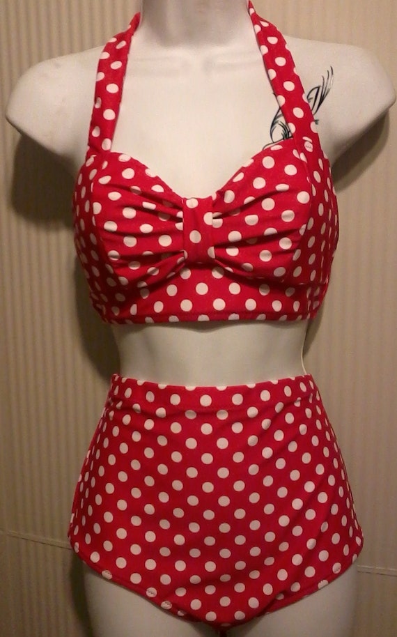 Retro High Waisted Red White Polka Dot Swimsuit