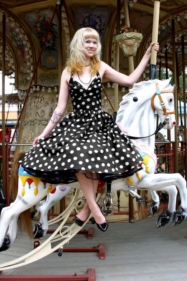 Cherrypie black and white polka dot halter dress size US 10