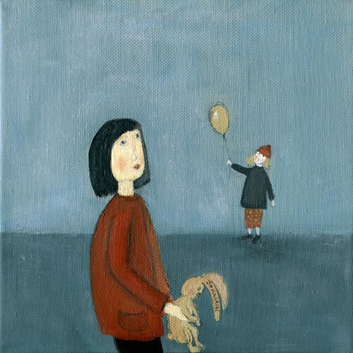 Happy Days - original acrylic painting on canvas 8x8 women and girl portrait nursery art playroom decor baby nursery room