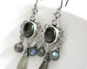 Labradorite earrings - stones with blue teal flash, victorian goth jewelry teardrop bezel set oval faceted hand made