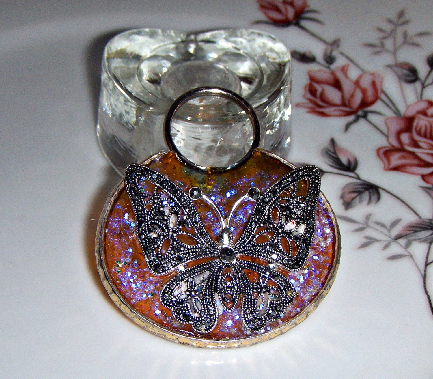 Silver, BUTTERFLY Jewelery, Oval Pendant, Purple Jewelry, Summer Jewelry, FANTASY Pendant - Scarf Jewelry - Butterfly Wings, Silver Pendant