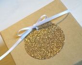 Gold Glitter and Sparkle Tag on Cardstock - set of 10. Wedding Party Shower Favor Hang tag, swing tag, gold glitter