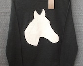 Leather Horse Jumper Women's Dark Grey Heather Lightweight Crew Neck Sweatshirt