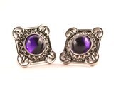 SALE Vintage Clip On Earrings Purple Silver Lucite Earrings
