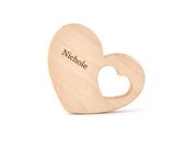 Personalized Heart Teether - Waldorf Wood Baby Toy - Eco-Friendly Safe Infant Toy -  Organic Wooden Teether - Valentine's Day