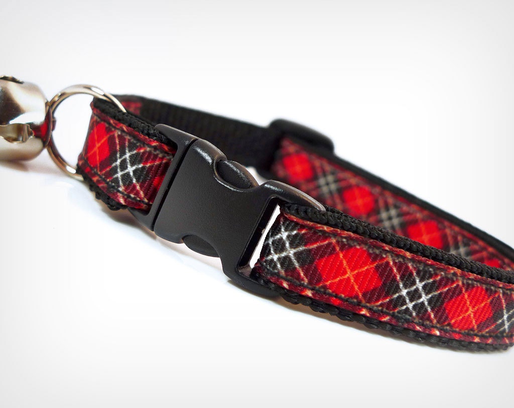 Cat Collar - "Rebel Yell" - Tartan / Plaid (Red & Black)