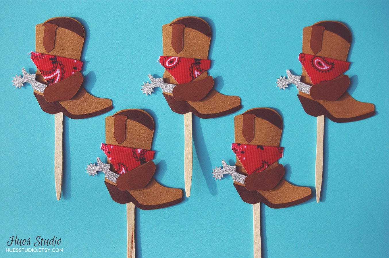 Cowboy Boots with Red Bandanas Cupcake Toppers - Custom 3D Paper Party Decoration (Set of 12) Il_570xn